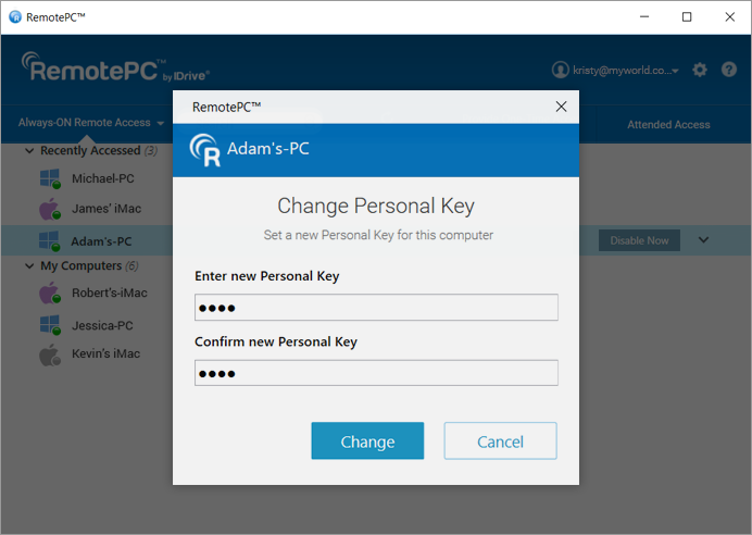 remotepc change personal key