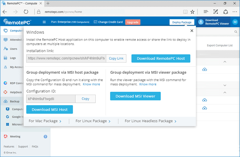 RemotePC deploy package